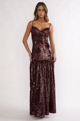 Miller Drop Waist Sequin Maxi Dress Burgundy