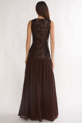 Dioris Rosette Cut-Out Sequin Maxi Dress Sequin Choco
