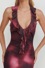 Live Loud Ruffle Halterneck Maxi Dress Print Brown