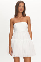 Dreamscape Strapless Tulle Mini Dress White