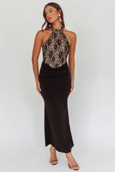Lovelight Lace Bodice Halter Maxi Dress Black