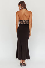 Lovelight Lace Bodice Halter Maxi Dress Black