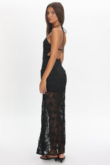One Night Low Back Maxi Dress Embellished Black