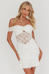 All The Lights Off-Shoulder Lace Mini Dress White