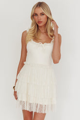Angele Tiered Lace Mini Dress Cream