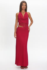Playing Games Cut-Out Cowl Halter Dress Berry