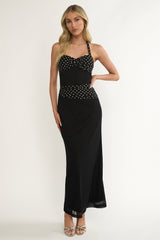 Swan Halterneck Ruched Waist Maxi Dress Black