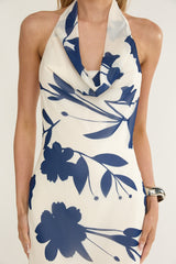 Omaria Cowl Halter Maxi Dress Floral Beige