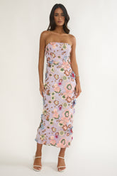 Posetta Strapless Floral Embellished Maxi Dress Purple