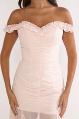 Fall In Love Off Shoulder Frill Maxi Dress Power Pink
