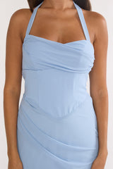 Rovelle Halterneck Pleat Waist Maxi Dress Sky Blue