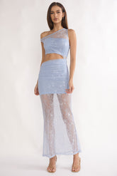 Havira Lace Overlay Cut-Out Maxi Dress Blue