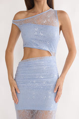 Havira Lace Overlay Cut-Out Maxi Dress Blue