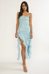 Sky's The Limit Ruffle Maxi Dress Sequin Blue