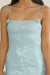 Sky's The Limit Ruffle Maxi Dress Sequin Blue