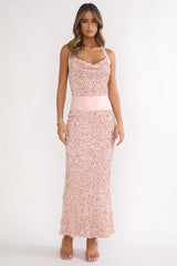 Cabernet Halter Maxi Dress Sequin Pink
