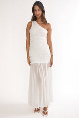 Angel Eye One Shoulder Maxi Dress Embellished White