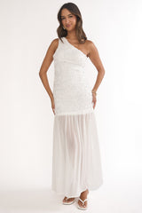 Angel Eye One Shoulder Maxi Dress Embellished White