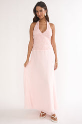 Blushing Belle Embellished Halter Maxi Dress Blush