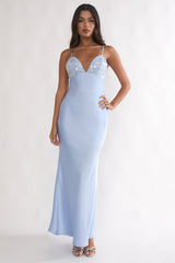 Brynn Sequin Bust Open Back Maxi Dress Blue