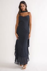 Emmara Tied Shoulder Maxi Dress Polka Dot Navy