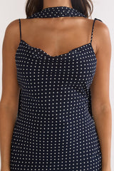 Emmara Tied Shoulder Maxi Dress Polka Dot Navy