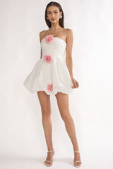 Cassandrae Rosette Strapless Mini Dress White