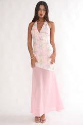 Arles Halterneck Sequin Embellished Maxi Dress Pink