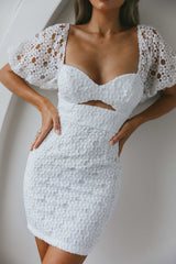 Catch Feelings Sweetheart Neckline Crochet Lace Overlay Dress White