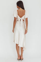 Grayson Tied Back Asymmetrical Midi Dress Champagne