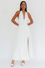 Italia Azure Gathered Waist Maxi Dress White