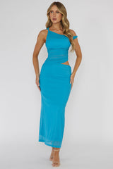 Lorely Ruched Bodice Twist Strap Midi Dress Ocean