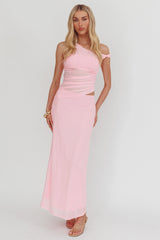Lorely Ruched Bodice Twist Strap Maxi Dress Pink