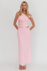 Lorely Ruched Bodice Twist Strap Maxi Dress Pink