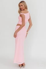 Lorely Ruched Bodice Twist Strap Maxi Dress Pink