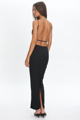 Yindi Backless Boat Neck Maxi Dress Black