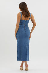 Shenae Raw Edge Bodycon Dress Denim