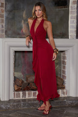 Ray Of Light Ruched Halterneck Maxi Dress Wine