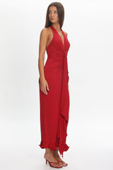 Ray Of Light Ruched Halterneck Maxi Dress Wine
