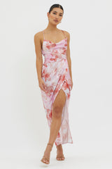 Erryn Tied Back Split Midi Dress Pink