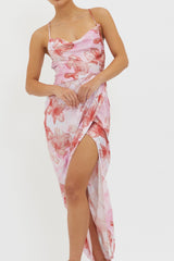 Erryn Tied Back Split Midi Dress Pink