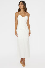 Arielle Gathered Bust Halterneck Midi Dress White