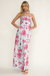 City Of Stars Strapless Scarf Maxi Dress Floral Ice Blue