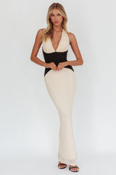 Milos Contrast Halter Maxi Dress Cream