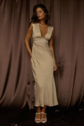 Sun Gaze Sheer Ruched Waist Maxi Dress Ecru