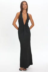 Make Believe Plunging Halterneck Maxi Dress Black