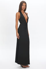 Make Believe Plunging Halterneck Maxi Dress Black