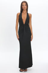 Make Believe Plunging Halterneck Maxi Dress Black
