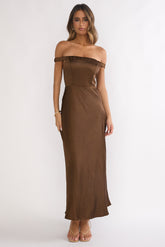 Cari Off-Shoulder Strap Maxi Dress Chocolate