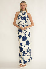 Elowis Cowl Halterneck Maxi Dress Floral Beige